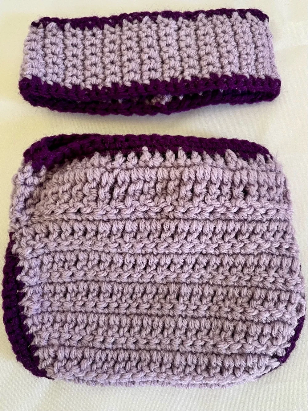 Hand‑Knit Baby Diaper Cover & Headband Lilac/Purple Newborn Photo Prop Soft Yarn